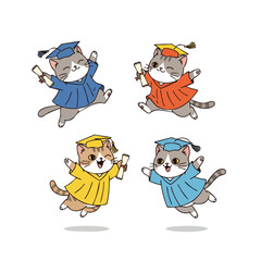 Cute Cartoon Graduation Cat Set Illustration in Different Gowns and Colors