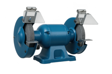 Heavy-duty blue bench grinder power tool, isolated on transparent background