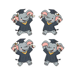 Cute Handdrawn Elephant with Graduation Gown Character Seamless Pattern