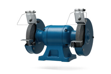 Blue bench grinder with two wheels isolated on transparent background