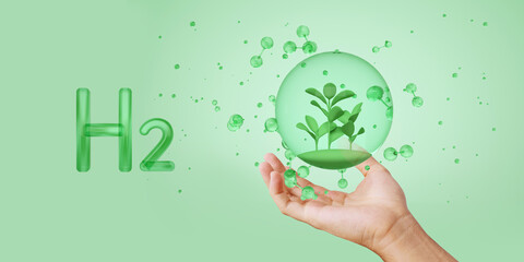 Green Hydrogen, H2 molecule, carbon neutral and Net zero. Investment sustainability. environmental...