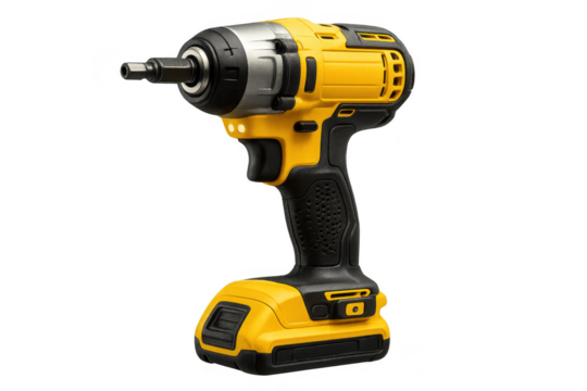 Cordless impact driver power tool isolated on transparent background, professional.