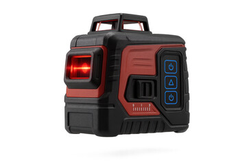 Professional red and black laser level isolated on transparent background, precise