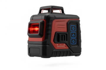 Professional red and black laser level isolated on transparent background, precise