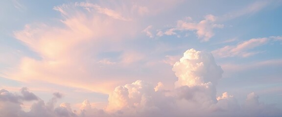 Fototapeta premium Vast pastel sky, soft clouds, dreamy romantic scene, twilight, horizon