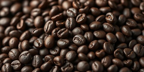 Fototapeta premium Close-up of dark roasted coffee beans, rich aroma implied, drink, coffee photo
