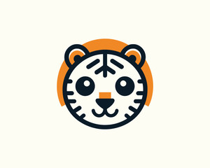Cute cartoon tiger face with orange circle background
