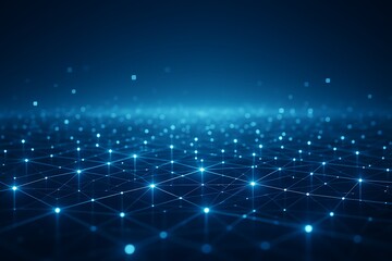 Abstract glowing blue network of interconnected nodes and lines on a dark background