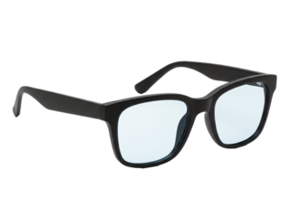 Stylish modern black framed eyeglasses with light blue lenses png isolated on transparent background