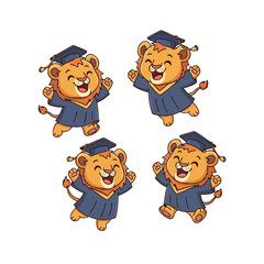 Cartoon Style Cute Graduation Lion Cub Character Celebrating Achievement