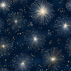 fireworks and sparkles over midnight blue, high contrast detail, new year celebration wrapping