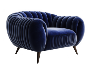 Navy blue velvet armchair isolated on transparent background