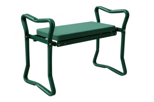 Green garden kneeler bench with handles isolated on transparent background
