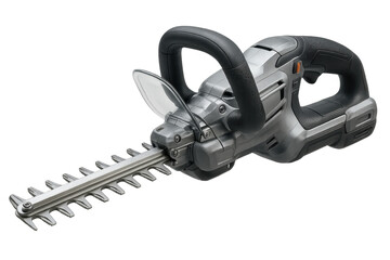 Modern cordless hedge trimmer isolated on transparent background, gardening power tool