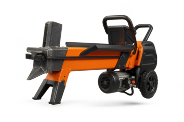 Powerful orange electric log splitter isolated on a transparent background