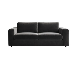 Dark gray velvet sofa isolated on transparent background