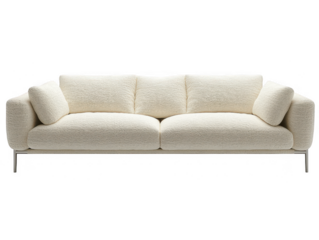Cream colored three seater sofa isolated on transparent background
