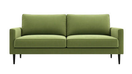 Fototapeta premium Modern olive green loveseat sofa isolated on transparent background