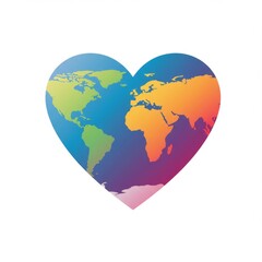 Naklejka premium Colorful World Map in Heart Shape