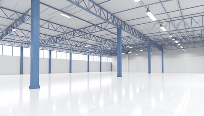 Obraz premium Empty Warehouse Interior with Blue Supports.