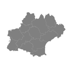 High Quality map of Occitanie is a region of France, with borders of the departments