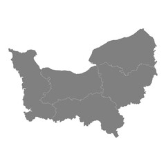 High Quality map of Normandy is a region of France, with borders of the departments