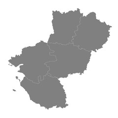 High Quality map of Pays de la Loire is a region of France, with borders of the departments
