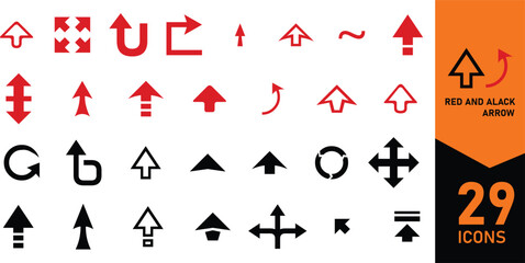 Red and Black Arrow Icon Set – Upload, Rotate, Expand, Navigation & Multidirectional Arrows
