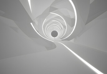Modern Architectural Tunnel with Glowing White Lights and Abstract Design - Futuristic, 3D Render