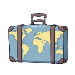 Vintage Blue Suitcase with World Map Illustration