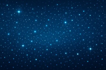 Fototapeta premium Sparkling blue stars and bokeh lights on a deep night sky background