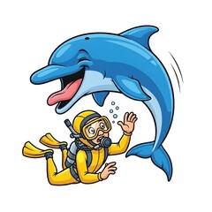 Obraz premium Cute cartoon dolphin playing with a ball in the ocean water