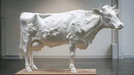 Cow made entirely from splashing milk, isolated on white background, dynamic and surreal.
