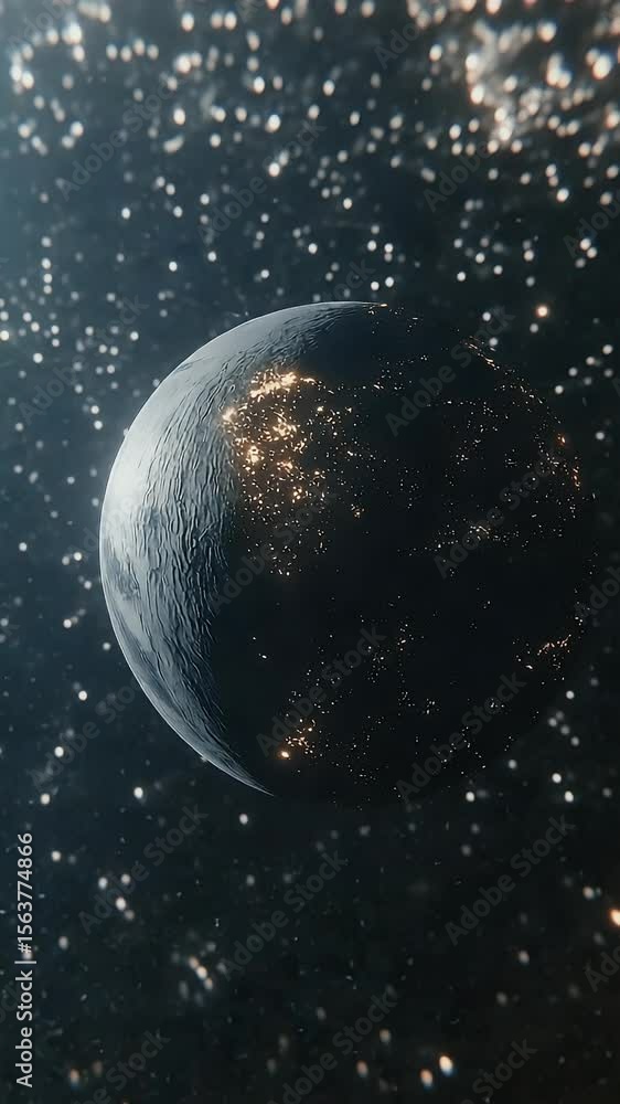 Poster pixelated planet floating in starry space with glowing lights a dramatic depiction of celestial body