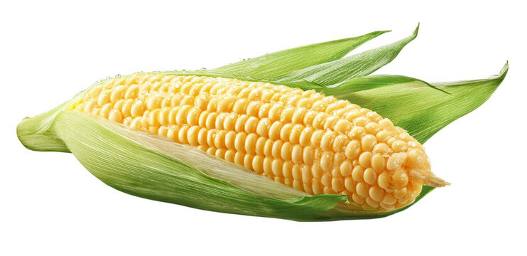 Fresh sweet corn cob with water droplets and green husks on black background. - Powered by Adobe