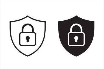 Outline design of a black and white lock shield symbolizing security and privacy.