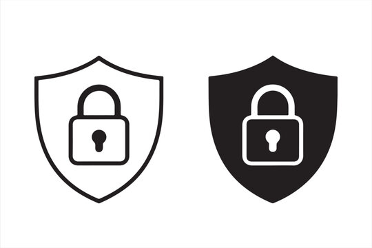 Outline design of a black and white lock shield symbolizing security and privacy.