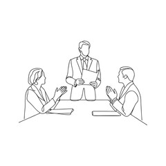 Business people at work: a humorous cartoon illustration of a man and woman at a computer silhouette vector line art icon on white background