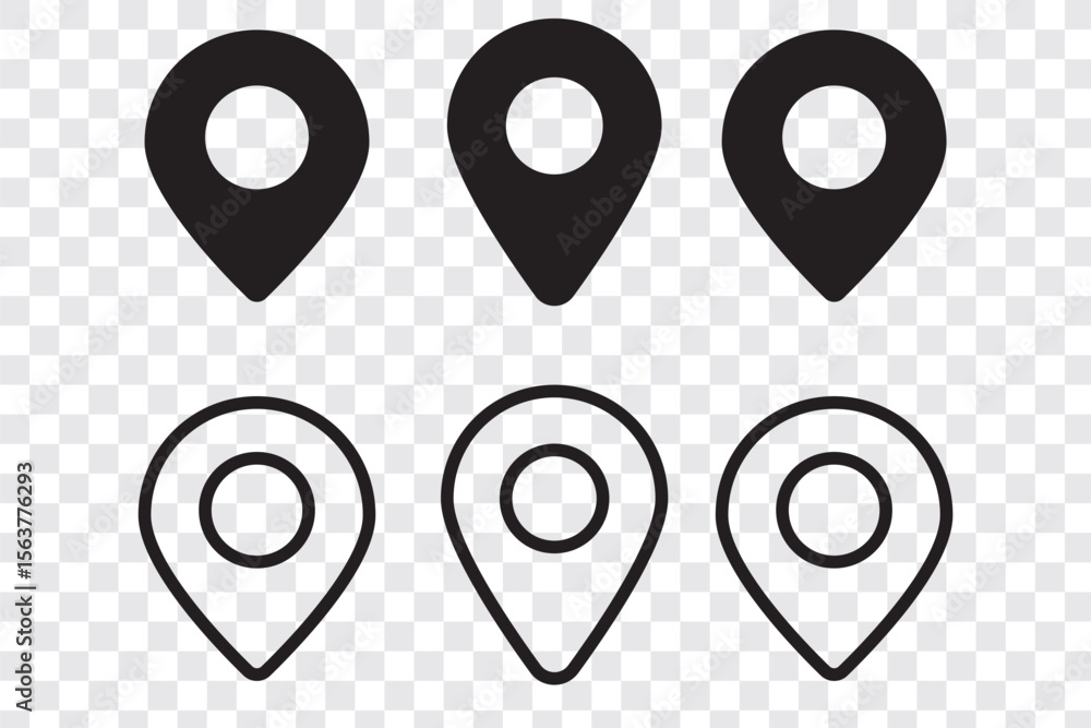 Poster colorful location icon set map pointer pin sign symbol solid and outline designs place address navig
