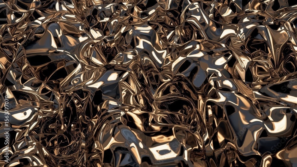 Aufkleber texture of shiny metallic crumpled surface with abstract reflective patterns, perfect for futuristic