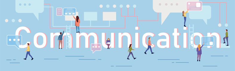 Communication concept panoramic web template for advertising - Vector illustration