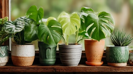 Potted plants sitting on a window sill bringing greenery indoors