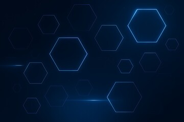 Abstract blue neon hexagons on a dark futuristic technology background