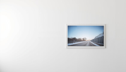 Framed landscape photograph of a road during winter sunset  