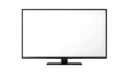 Fototapeta premium Modern flat screen television with a blank white screen on a black background.