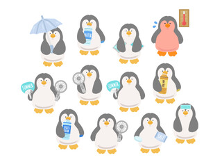 ペンギン　熱中症対策　イラストセット