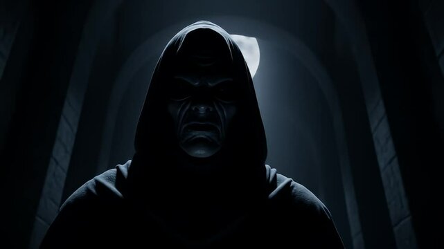 Dark Hooded Figure Mask Ominous Mystery Night Moon Creature Raven