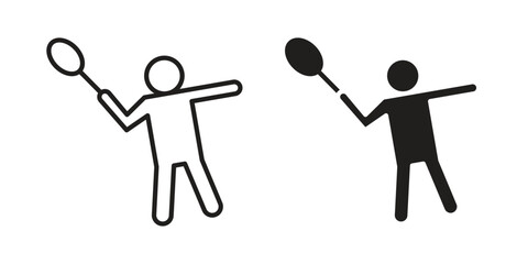 Badminton icon. Flat and stroke versions. Graphic elements.