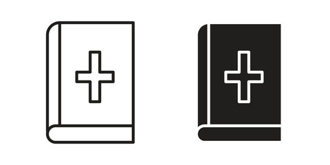 Bible icon. Flat and stroke versions. Graphic elements.