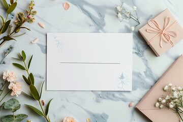 Detailed Color Picture of Minimalist Wedding Arrangement with Invitations Mockup